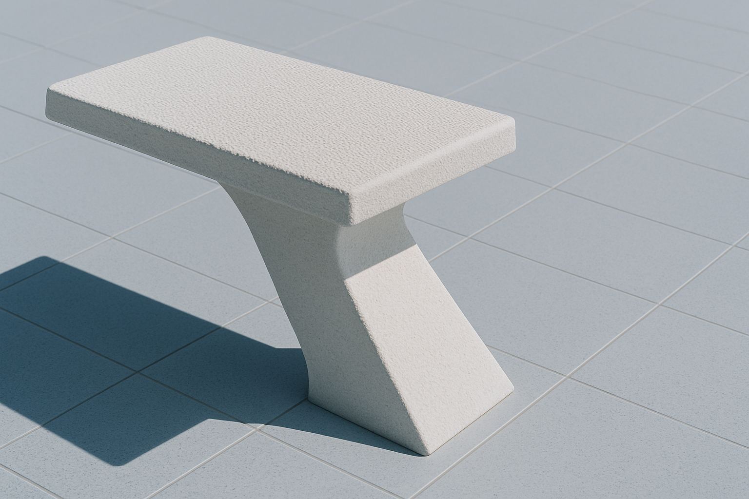 The edge of a starting block against pale tile.